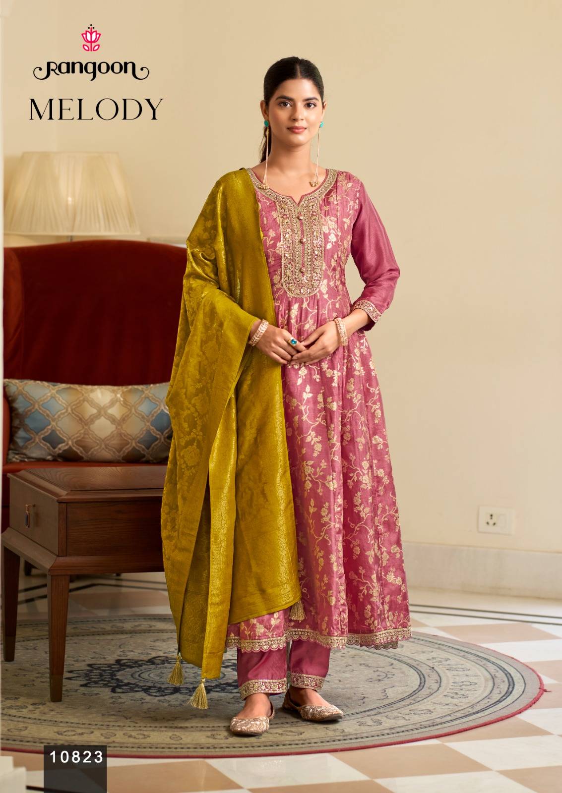 MELODY By Rangoon 10821 To 10823 Series Ethnic wear Pure Russian Jecaurd ANARKALI STYLE At Wholesale Price